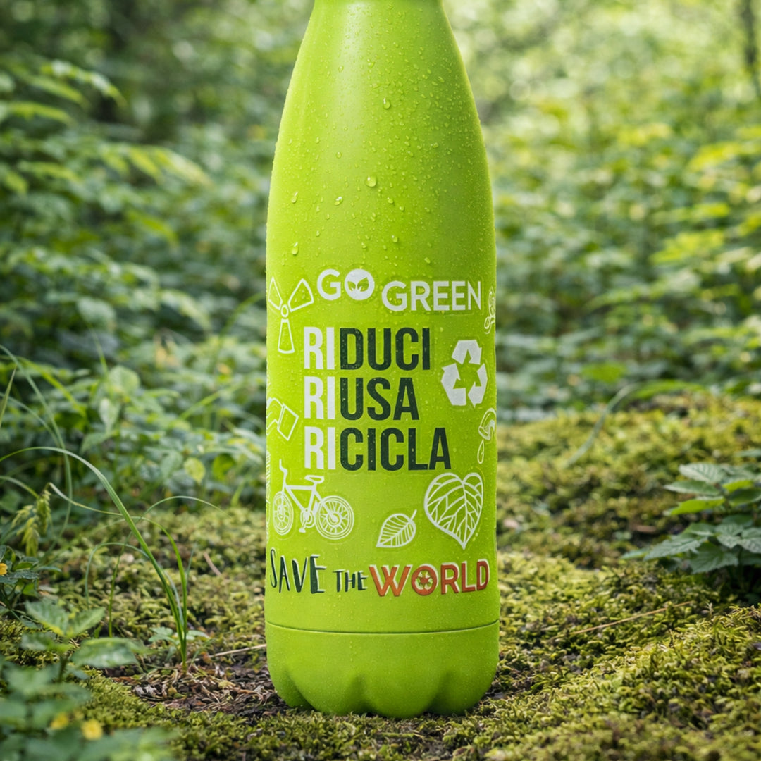 NAMAI - Borraccia Termica 500 ML, Acciaio Inox, Adatta In Lavastoviglie, Chiusura Ermetica Sicura, Stile e Benessere, Bottiglia Termica, Idea Regalo (Verde)