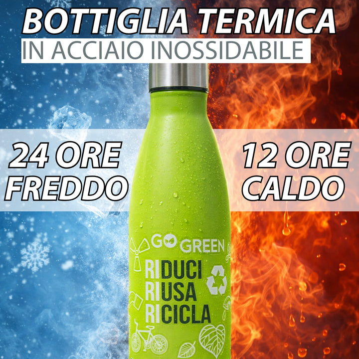 NAMAI - Borraccia Termica 500 ML, Acciaio Inox, Adatta In Lavastoviglie, Chiusura Ermetica Sicura, Stile e Benessere, Bottiglia Termica, Idea Regalo (Verde)