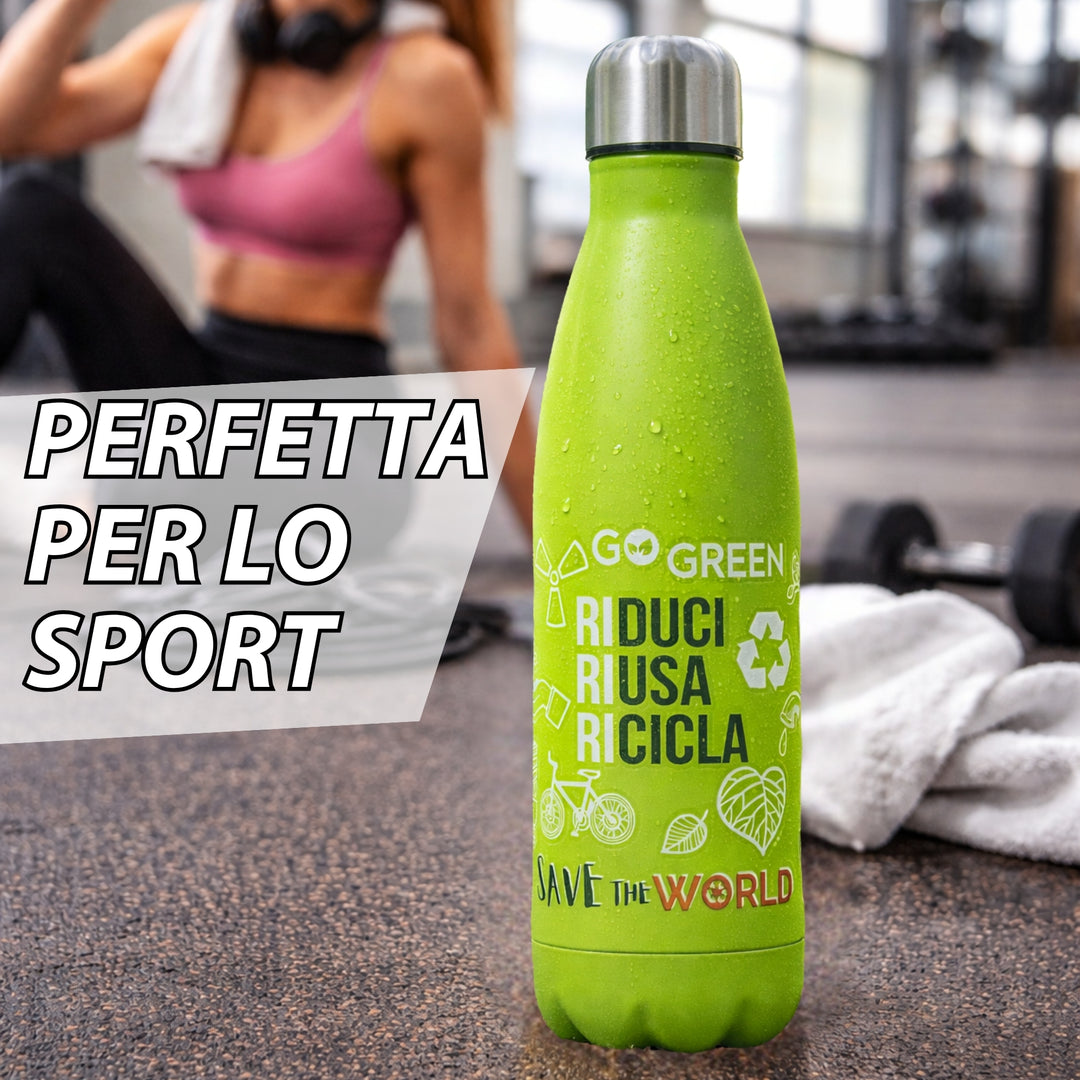 NAMAI - Borraccia Termica 500 ML, Acciaio Inox, Adatta In Lavastoviglie, Chiusura Ermetica Sicura, Stile e Benessere, Bottiglia Termica, Idea Regalo (Verde)