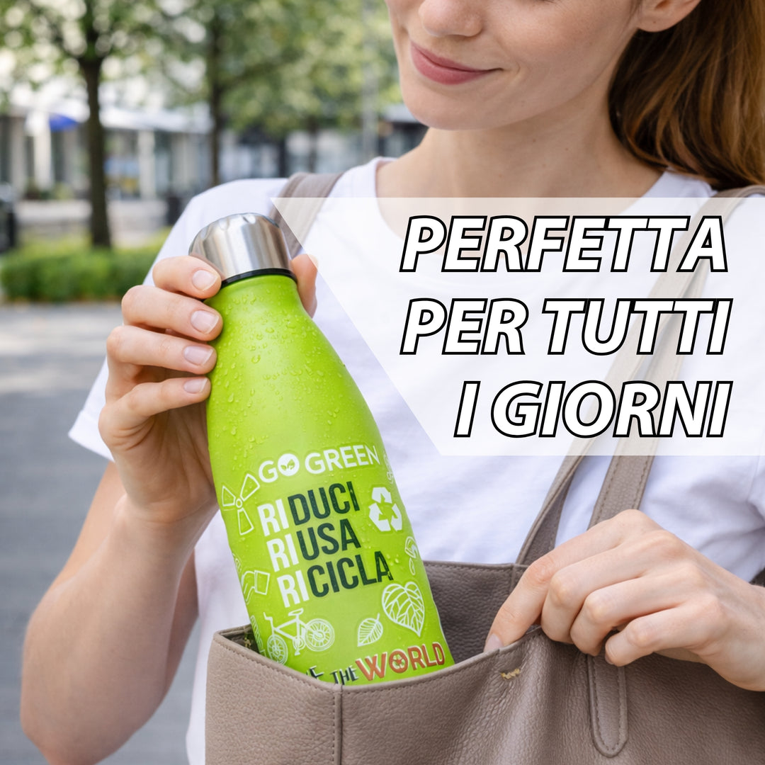 NAMAI - Borraccia Termica 500 ML, Acciaio Inox, Adatta In Lavastoviglie, Chiusura Ermetica Sicura, Stile e Benessere, Bottiglia Termica, Idea Regalo (Verde)