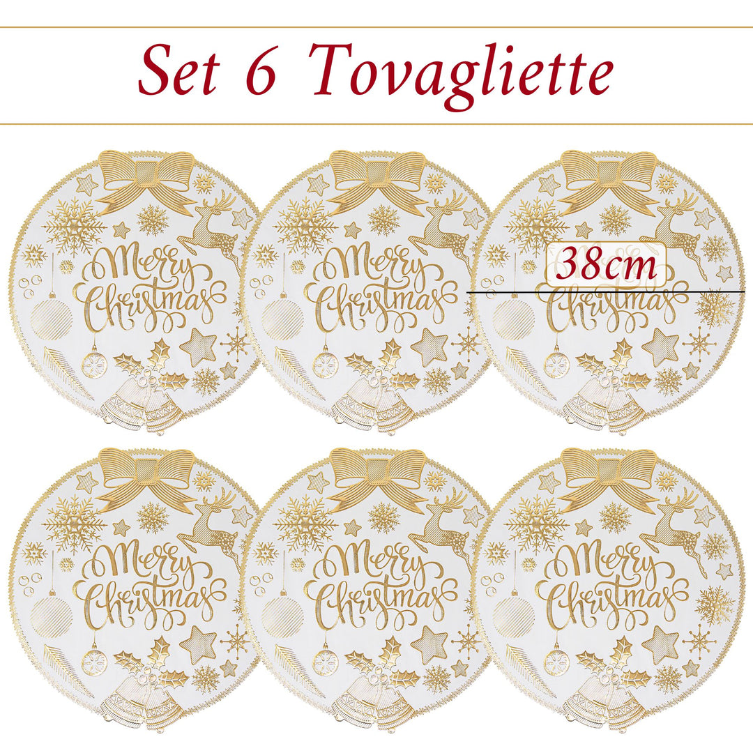 Set 6 Sottopiatti Natalizi – Merry Christmas Bianco & Oro | Luminosi ed Eleganti