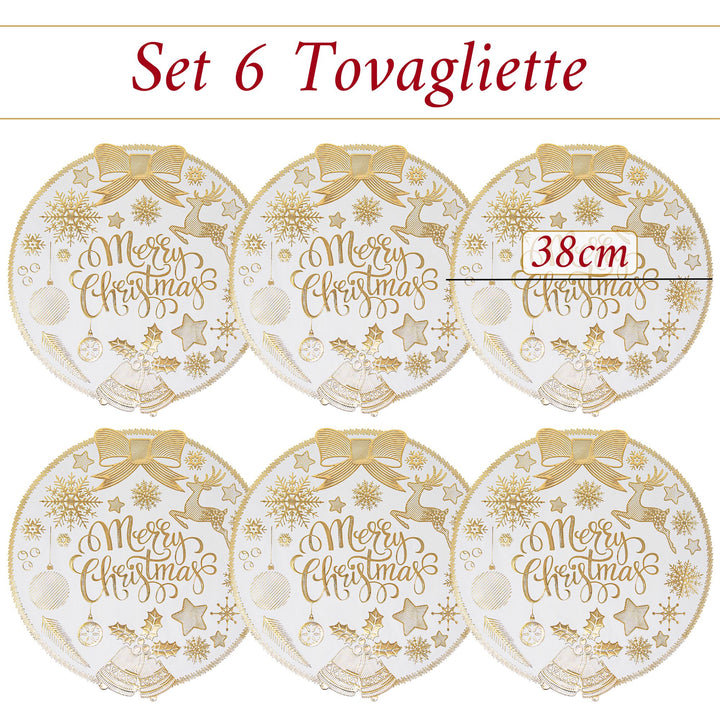 Set 6 Sottopiatti Natalizi – Merry Christmas Bianco & Oro | Luminosi ed Eleganti
