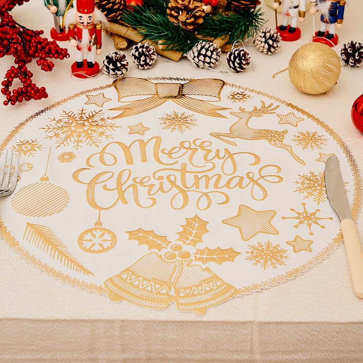 Set 6 Sottopiatti Natalizi – Merry Christmas Bianco & Oro | Luminosi ed Eleganti