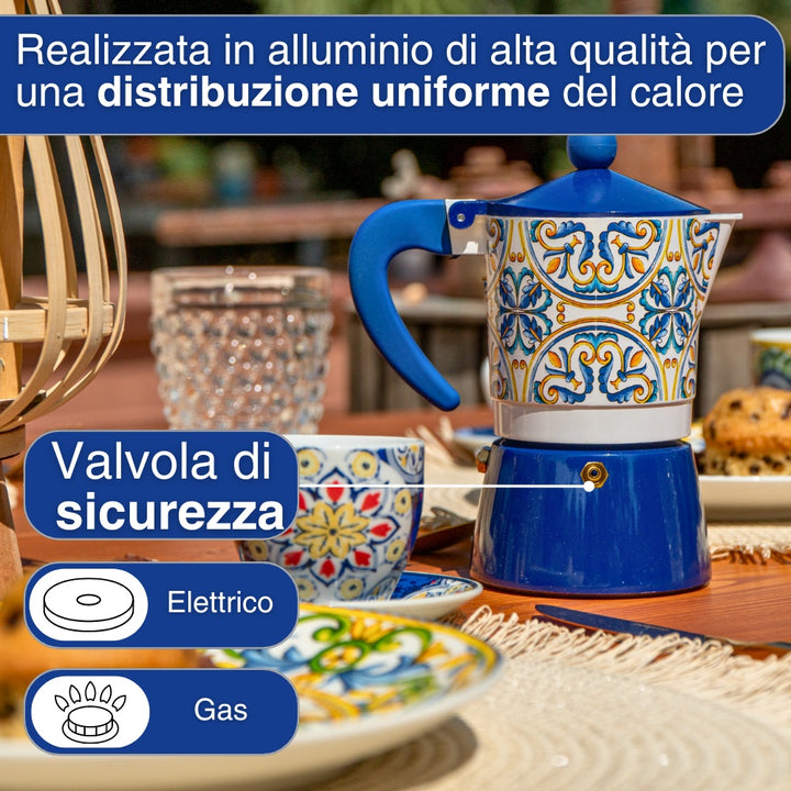 Caffettiera blu caratteristiche e descrizione