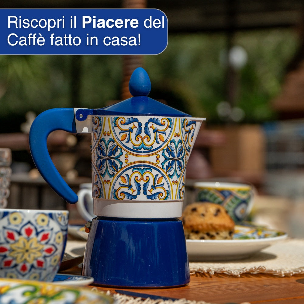 Caffettiera blu fantasia