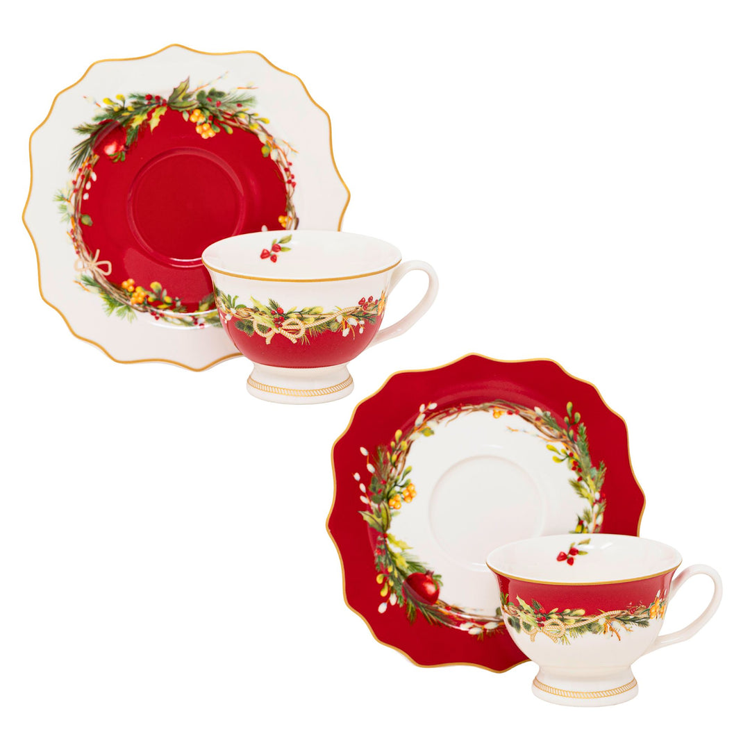 Set 2 Tazzine Caffè 50 ml con Piattino – Carol | Eleganza Natalizia