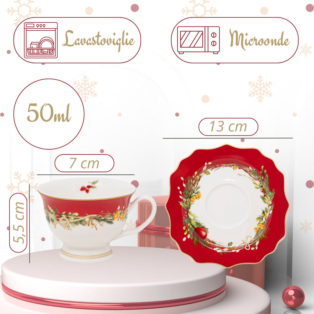 Set 2 Tazzine Caffè 50 ml con Piattino – Carol | Eleganza Natalizia
