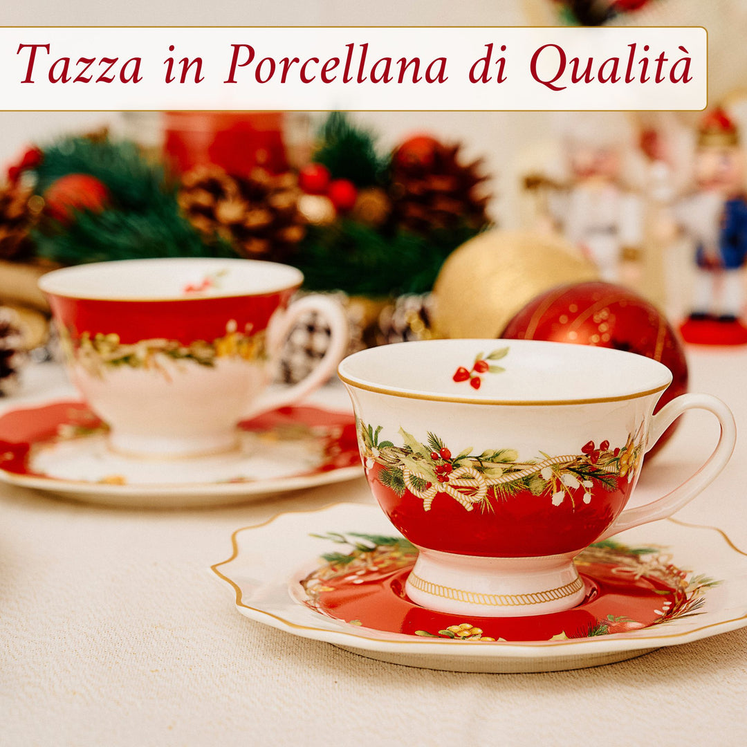 Set 2 Tazzine Caffè 50 ml con Piattino – Carol | Eleganza Natalizia