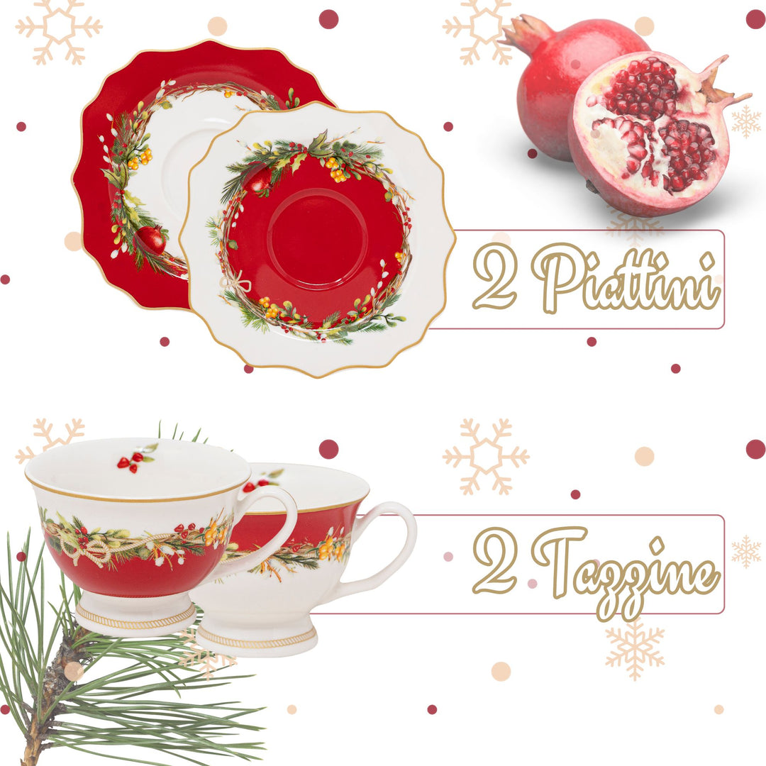 Set 2 Tazzine Caffè 50 ml con Piattino – Carol | Eleganza Natalizia