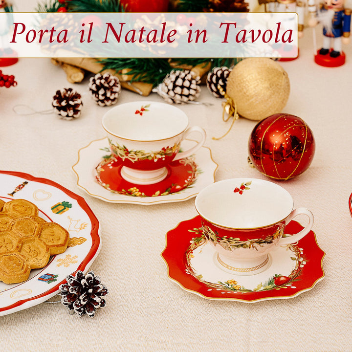 Set 2 Tazzine Caffè 50 ml con Piattino – Carol | Eleganza Natalizia