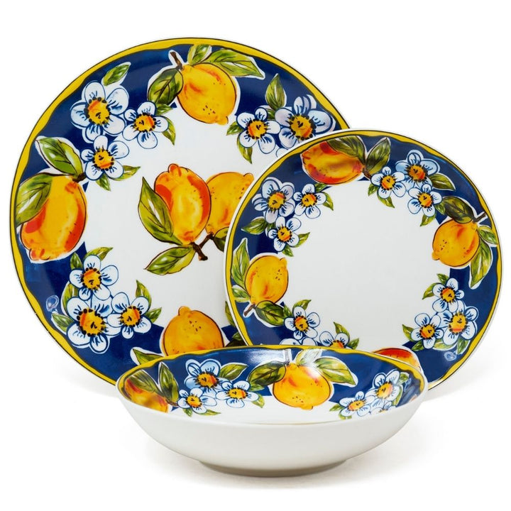 Servizio Piatti in Porcellana 6 Persone - Set Piatti 18 Pezzi - Lemon Blu