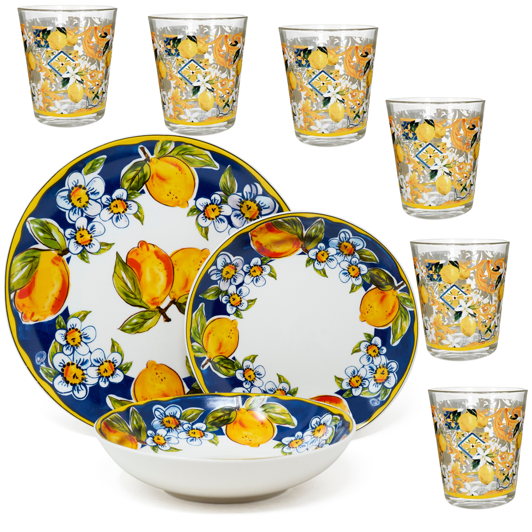 Servizio Piatti in Porcellana 6 Persone - Set Piatti 18 Pezzi - Lemon Blu
