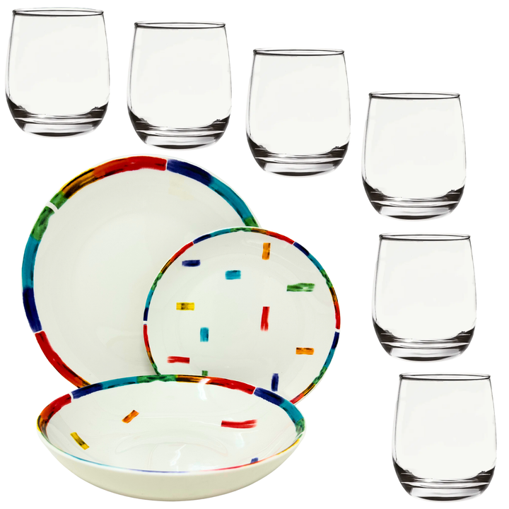 Servizio Piatti in Porcellana 6 Persone - Set Piatti 18 Pezzi - Arcobaleno