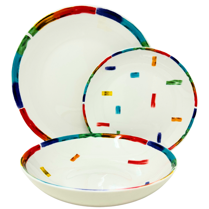 Servizio Piatti in Porcellana 6 Persone - Set Piatti 18 Pezzi - Arcobaleno