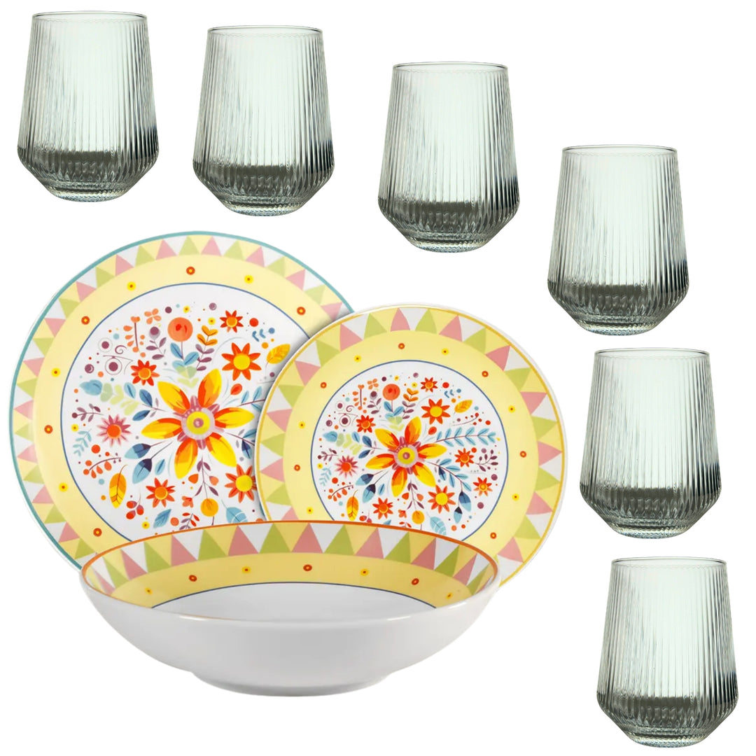 Servizio Piatti in Porcellana 6 Persone - Set Piatti 18 Pezzi - Floralia