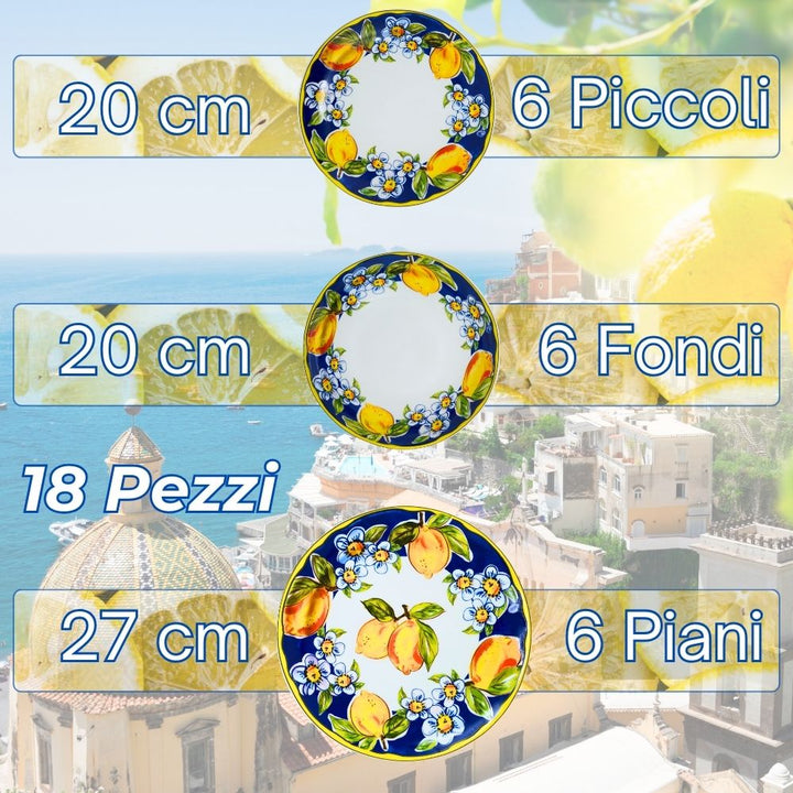 Servizio Piatti in Porcellana 6 Persone - Set Piatti 18 Pezzi - Lemon Blu