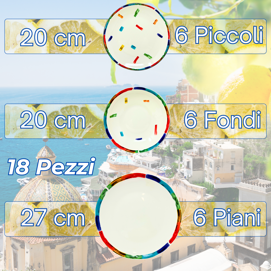 Servizio Piatti in Porcellana 6 Persone - Set Piatti 18 Pezzi - Arcobaleno