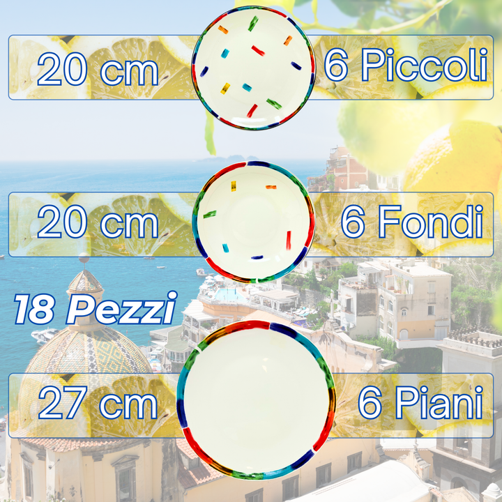 Servizio Piatti in Porcellana 6 Persone - Set Piatti 18 Pezzi - Arcobaleno