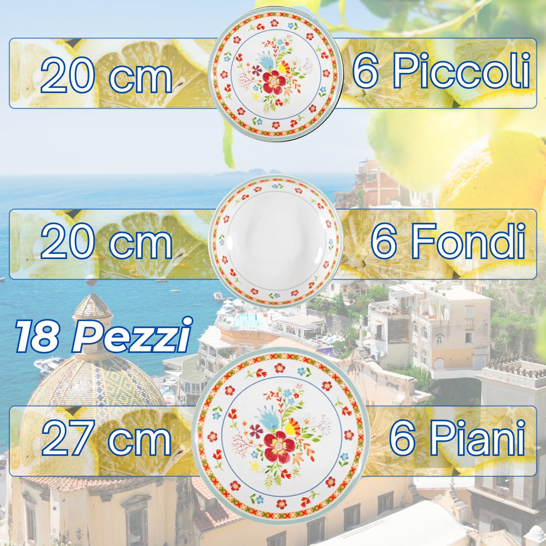 Servizio Piatti in Porcellana 6 Persone - Set Piatti 18 Pezzi - Edenia