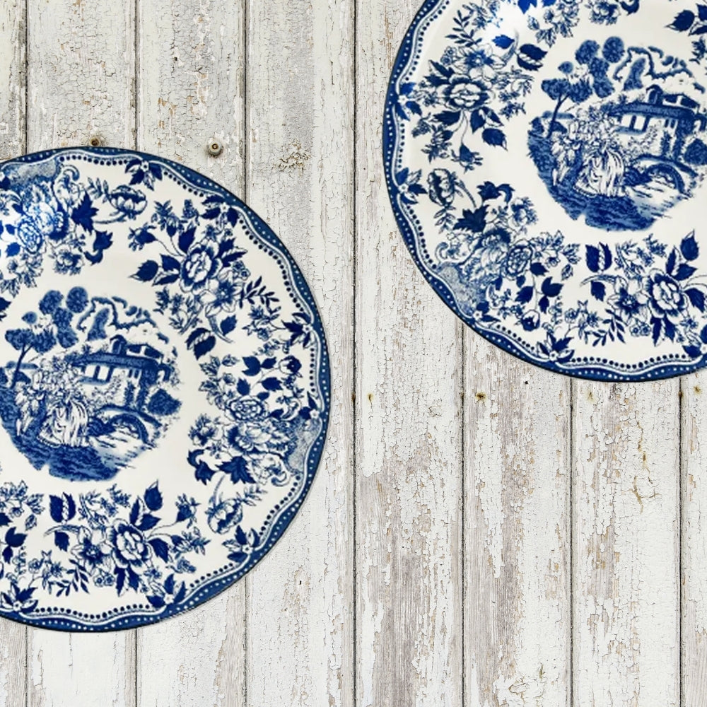 Servizio Piatti in Porcellana 6 Persone - Set Piatti 18 Pezzi - Inglese Blu