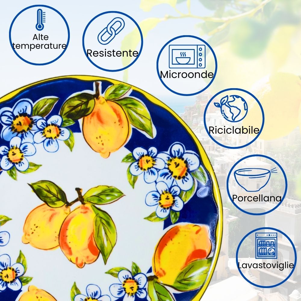 Servizio Piatti in Porcellana 6 Persone - Set Piatti 18 Pezzi - Lemon Blu
