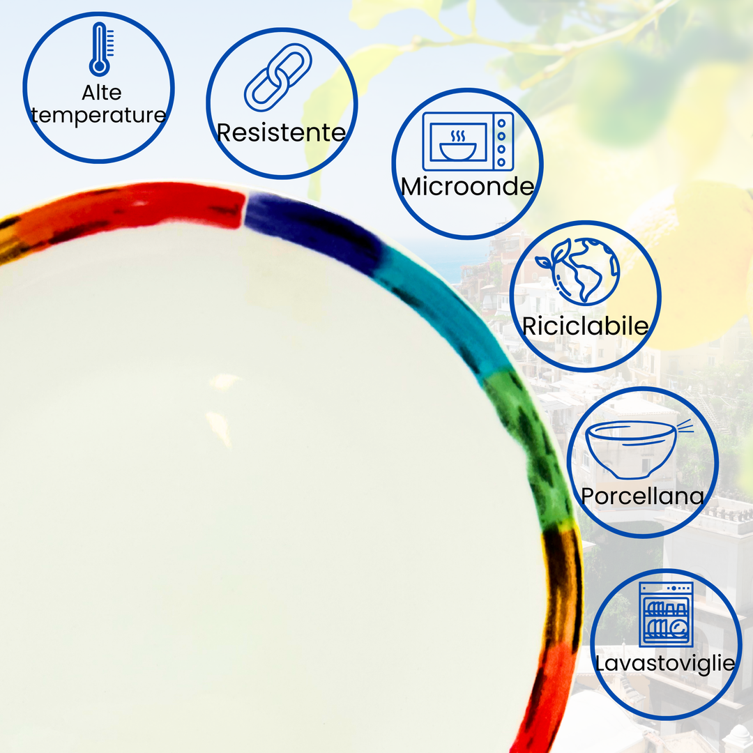 Servizio Piatti in Porcellana 6 Persone - Set Piatti 18 Pezzi - Arcobaleno