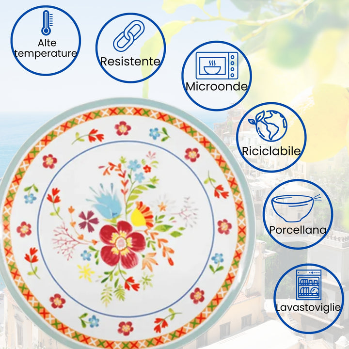 Servizio Piatti in Porcellana 6 Persone - Set Piatti 18 Pezzi - Edenia