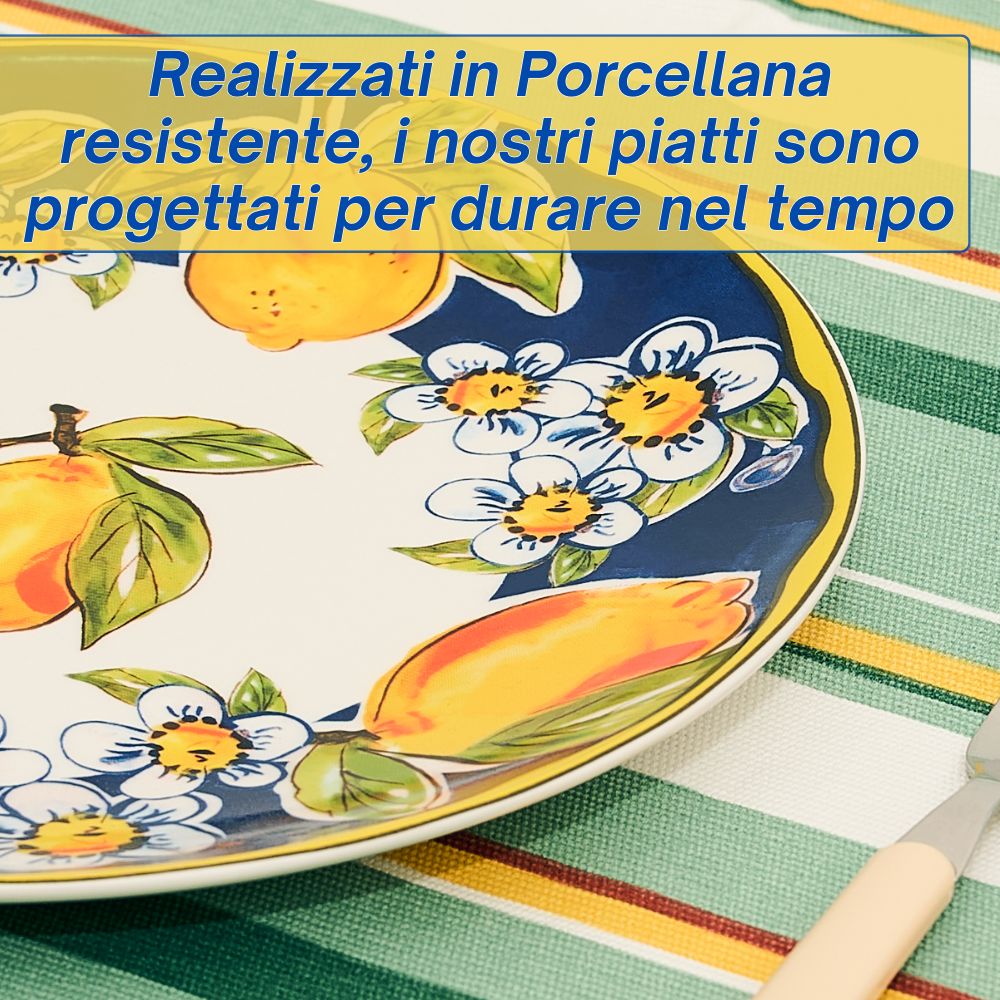 Servizio Piatti in Porcellana 6 Persone - Set Piatti 18 Pezzi - Lemon Blu