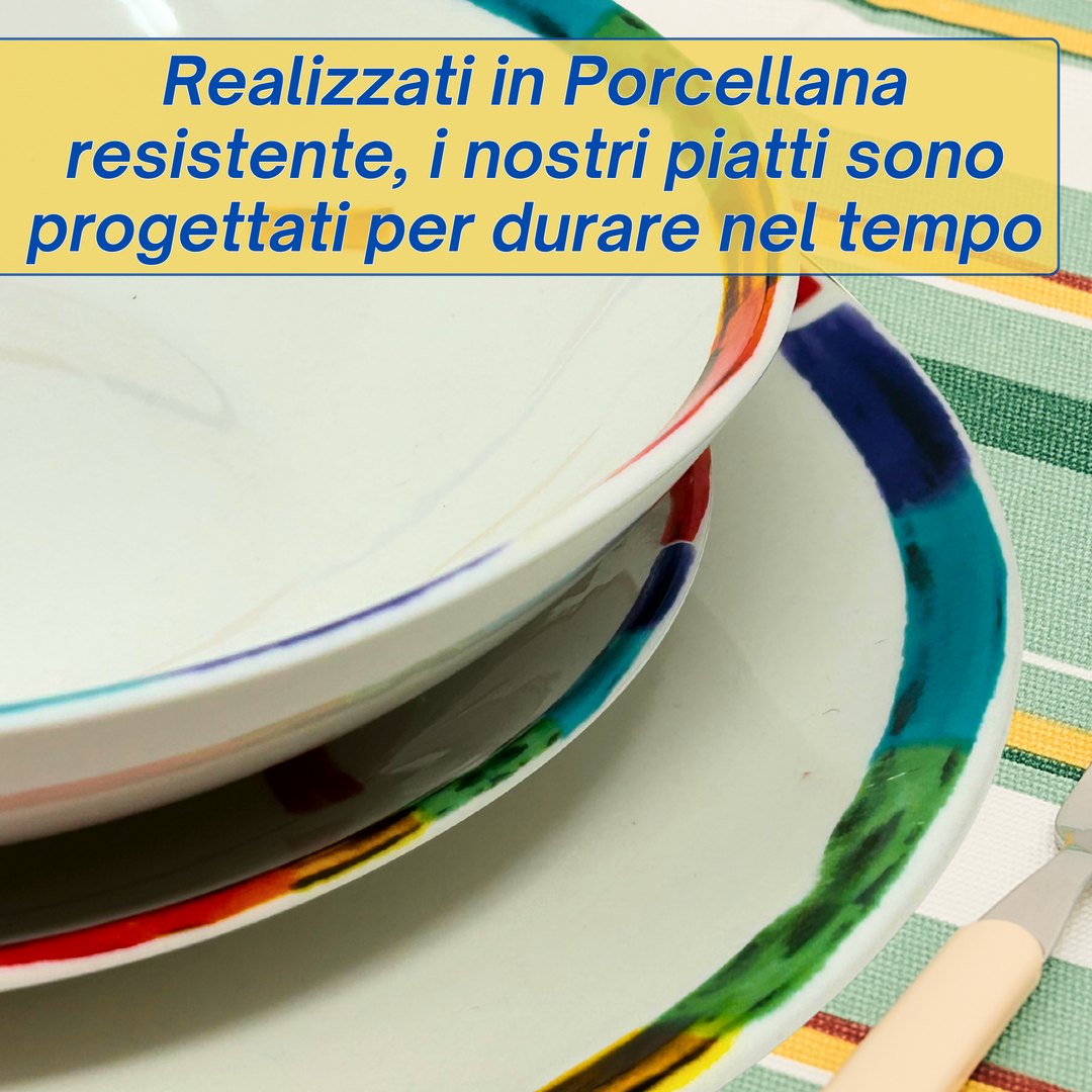 Servizio Piatti in Porcellana 6 Persone - Set Piatti 18 Pezzi - Arcobaleno