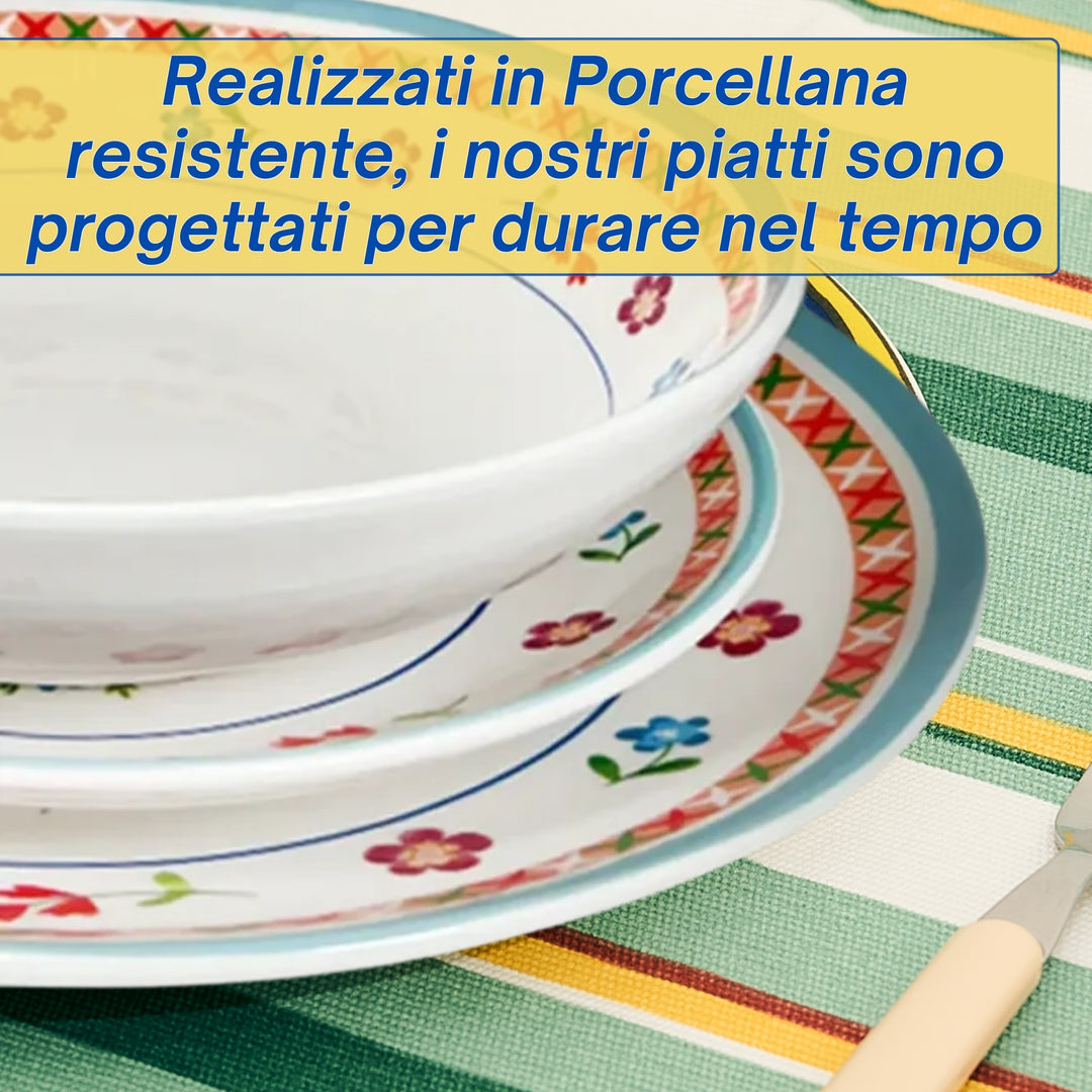 Servizio Piatti in Porcellana 6 Persone - Set Piatti 18 Pezzi - Edenia