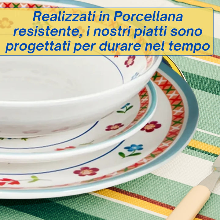 Servizio Piatti in Porcellana 6 Persone - Set Piatti 18 Pezzi - Edenia
