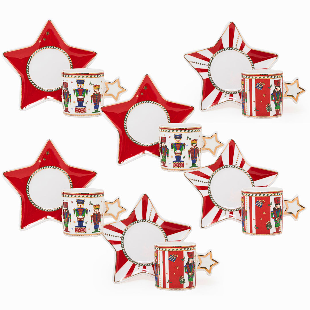Set 6 Tazzine Caffè 50 ml con Piattino Stella – Schiaccianoci | Stile ed Eleganza