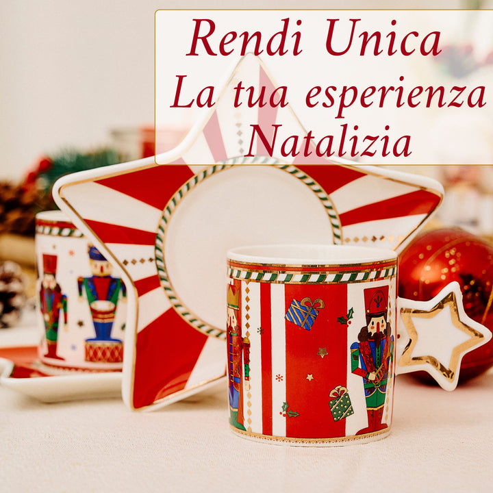 Set 6 Tazzine Caffè 50 ml con Piattino Stella – Schiaccianoci | Stile ed Eleganza