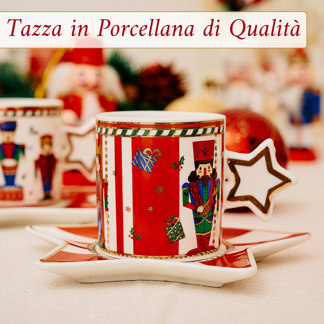 Set 6 Tazzine Caffè 50 ml con Piattino Stella – Schiaccianoci | Stile ed Eleganza