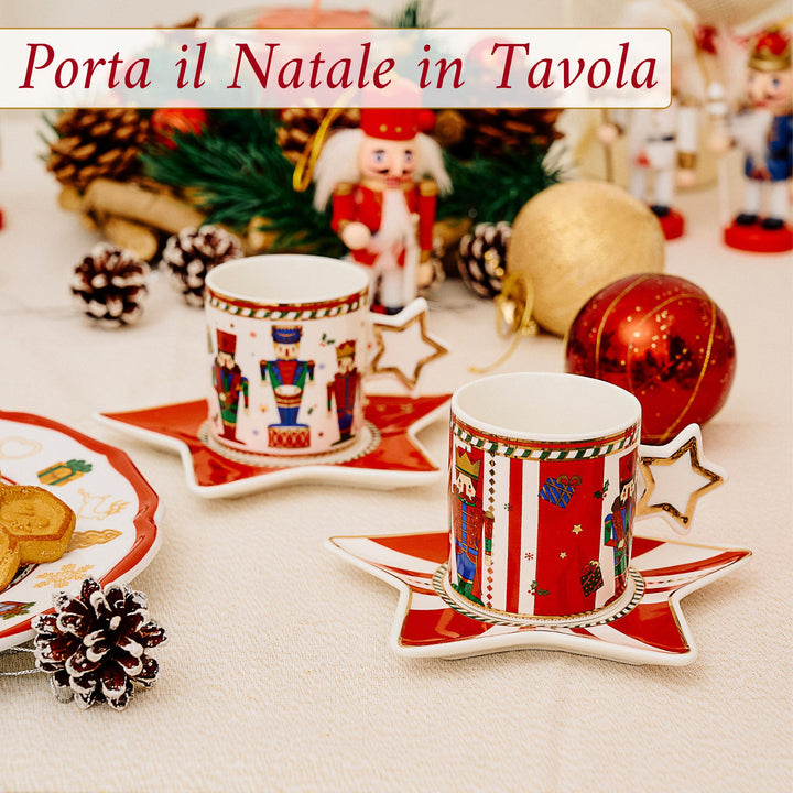 Set 6 Tazzine Caffè 50 ml con Piattino Stella – Schiaccianoci | Stile ed Eleganza