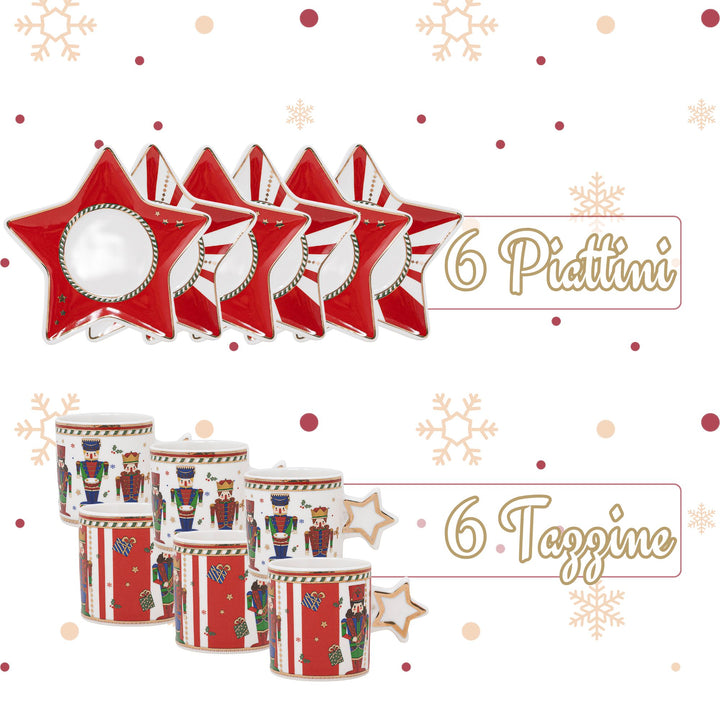 Set 6 Tazzine Caffè 50 ml con Piattino Stella – Schiaccianoci | Stile ed Eleganza