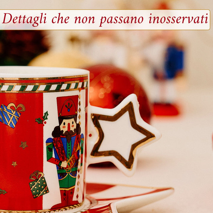 Set 6 Tazzine Caffè 50 ml con Piattino Stella – Schiaccianoci | Stile ed Eleganza