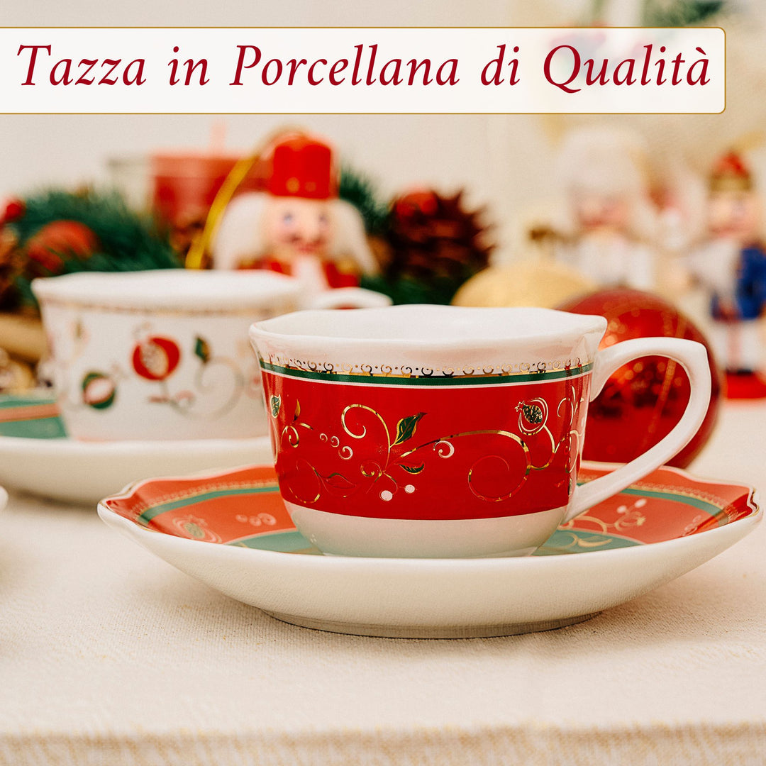Set 2 Tazzine Caffè 50 ml con Piattino – Tempo di Festa | Eleganza Natalizia
