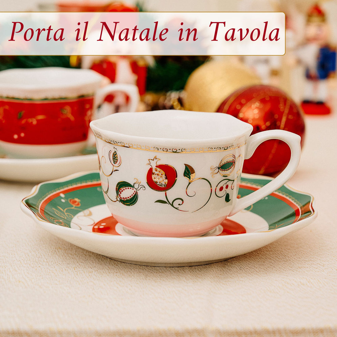 Set 2 Tazzine Caffè 50 ml con Piattino – Tempo di Festa | Eleganza Natalizia
