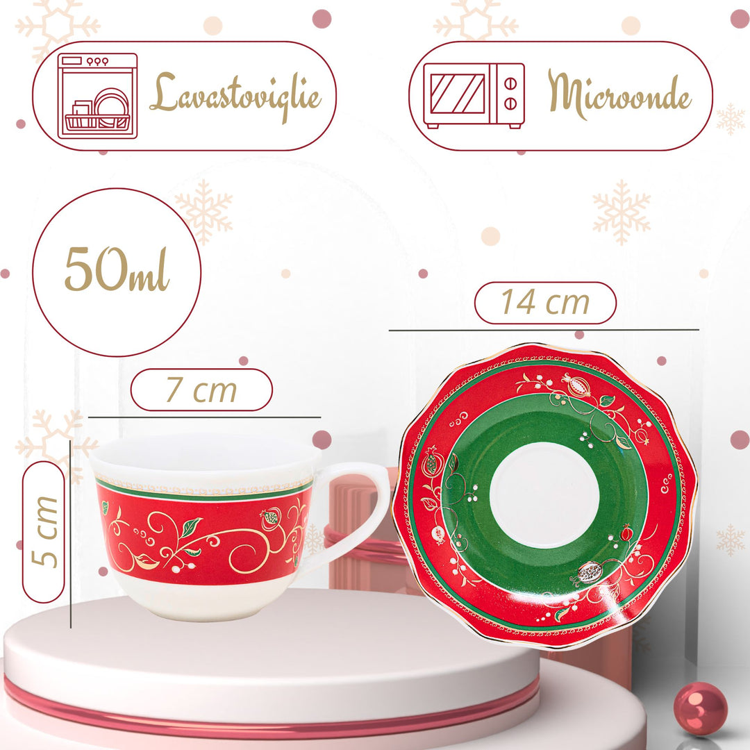 Set 2 Tazzine Caffè 50 ml con Piattino – Tempo di Festa | Eleganza Natalizia