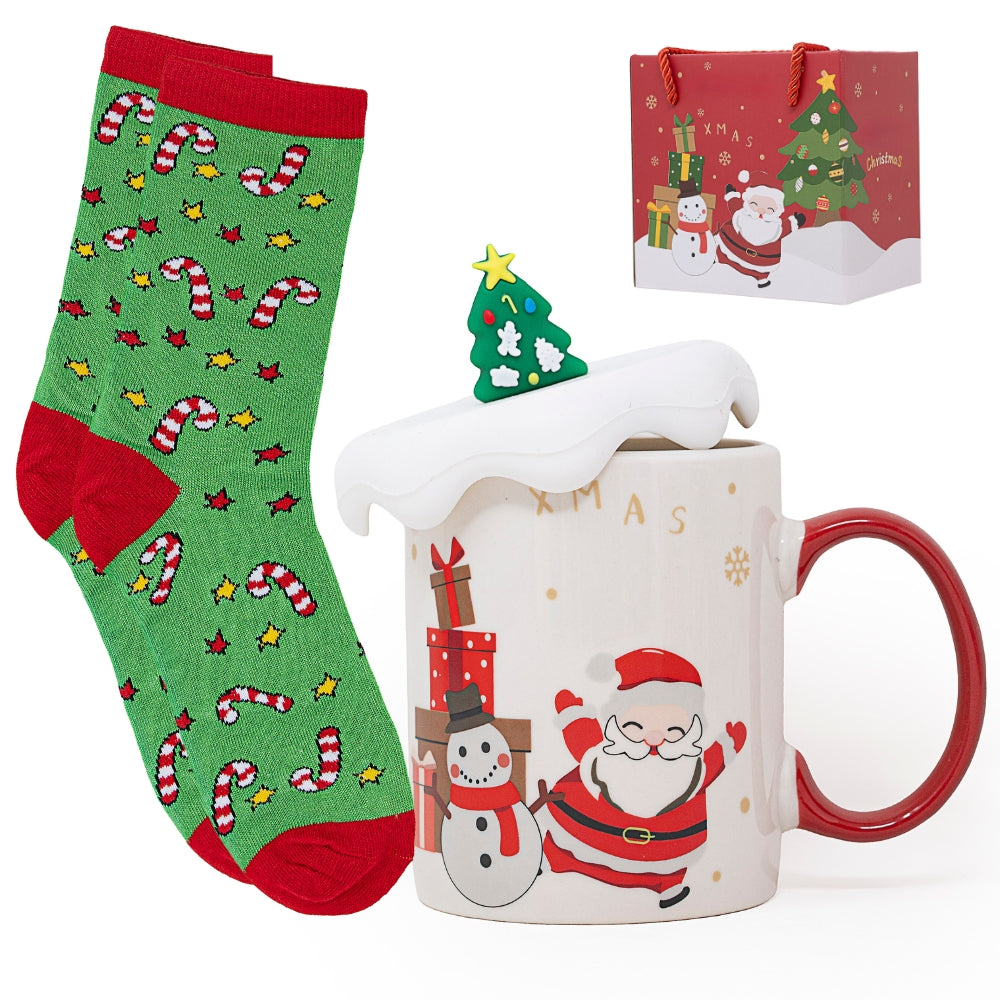 Set di Tazza Colazione Natale e Calze Natalizie | Regalo Natale