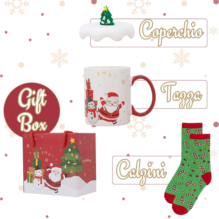 Set di Tazza Colazione Natale e Calze Natalizie | Regalo Natale