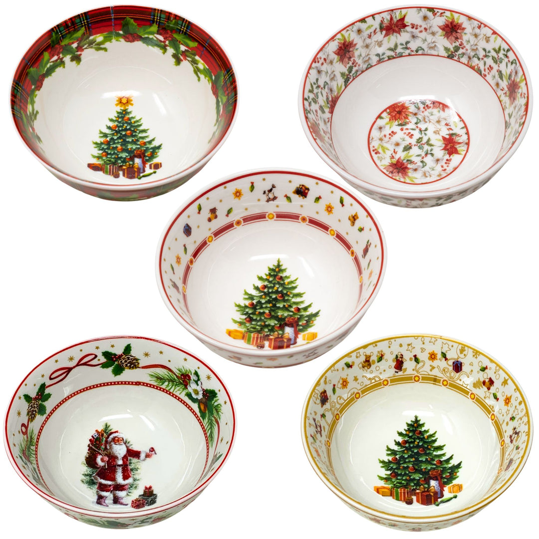Ciotole Natalizie - Set 5 Ciotole - Porcellana - 11,5 CM