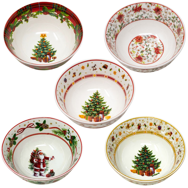 Ciotole Natalizie - Set 5 Ciotole - Porcellana - 11,5 CM