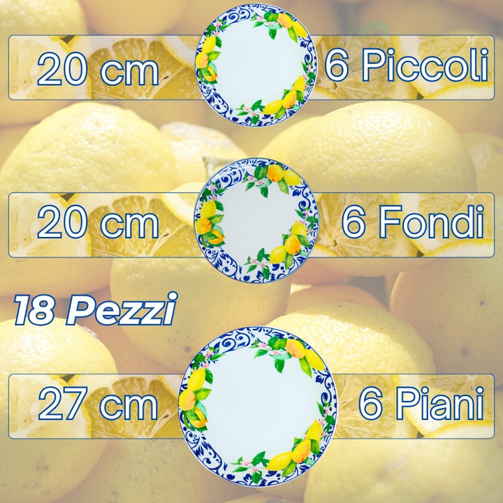 Servizio Piatti in Porcellana 6 Persone - Set Piatti 18 Pezzi - Lemon