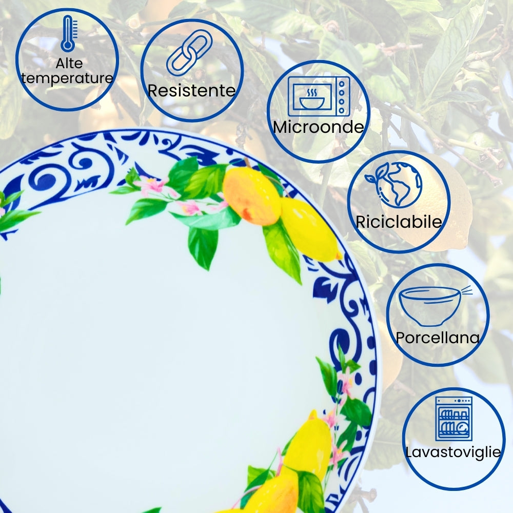 Servizio Piatti in Porcellana 6 Persone - Set Piatti 18 Pezzi - Lemon