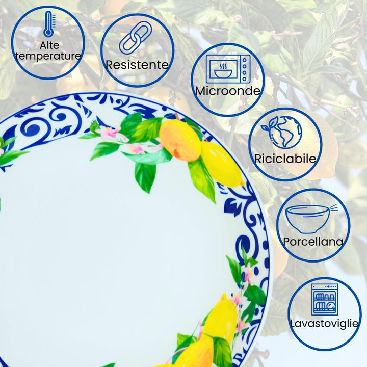 Servizio Piatti in Porcellana 6 Persone - Set Piatti 18 Pezzi - Lemon
