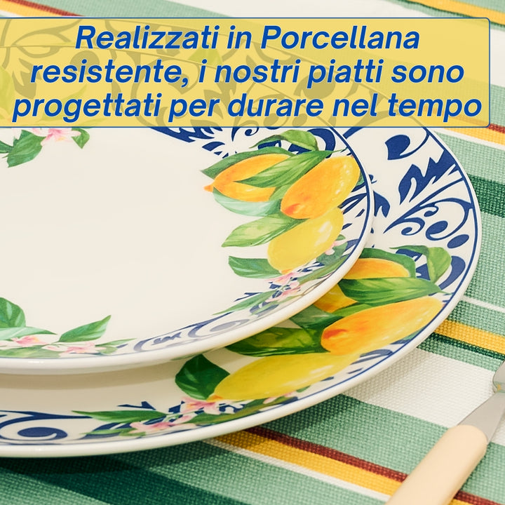 Servizio Piatti in Porcellana 6 Persone - Set Piatti 18 Pezzi - Lemon