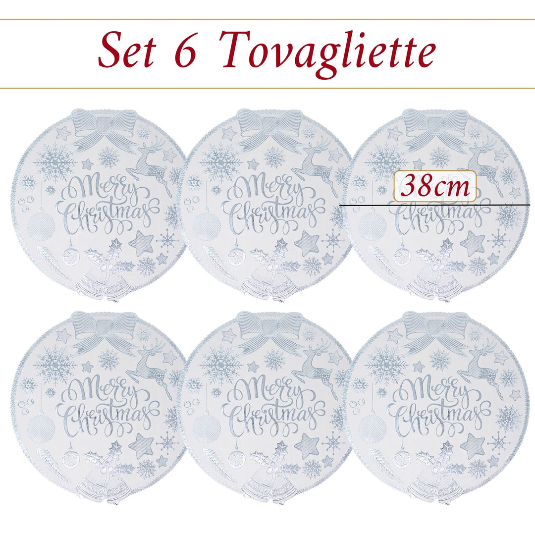Set 6 Sottopiatti Natalizi – Merry Christmas Bianco & Argento | Eleganza e Stile