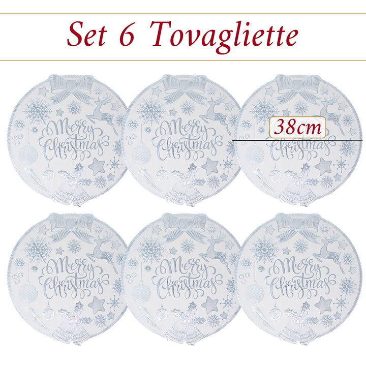 Set 6 Sottopiatti Natalizi – Merry Christmas Bianco & Argento | Eleganza e Stile